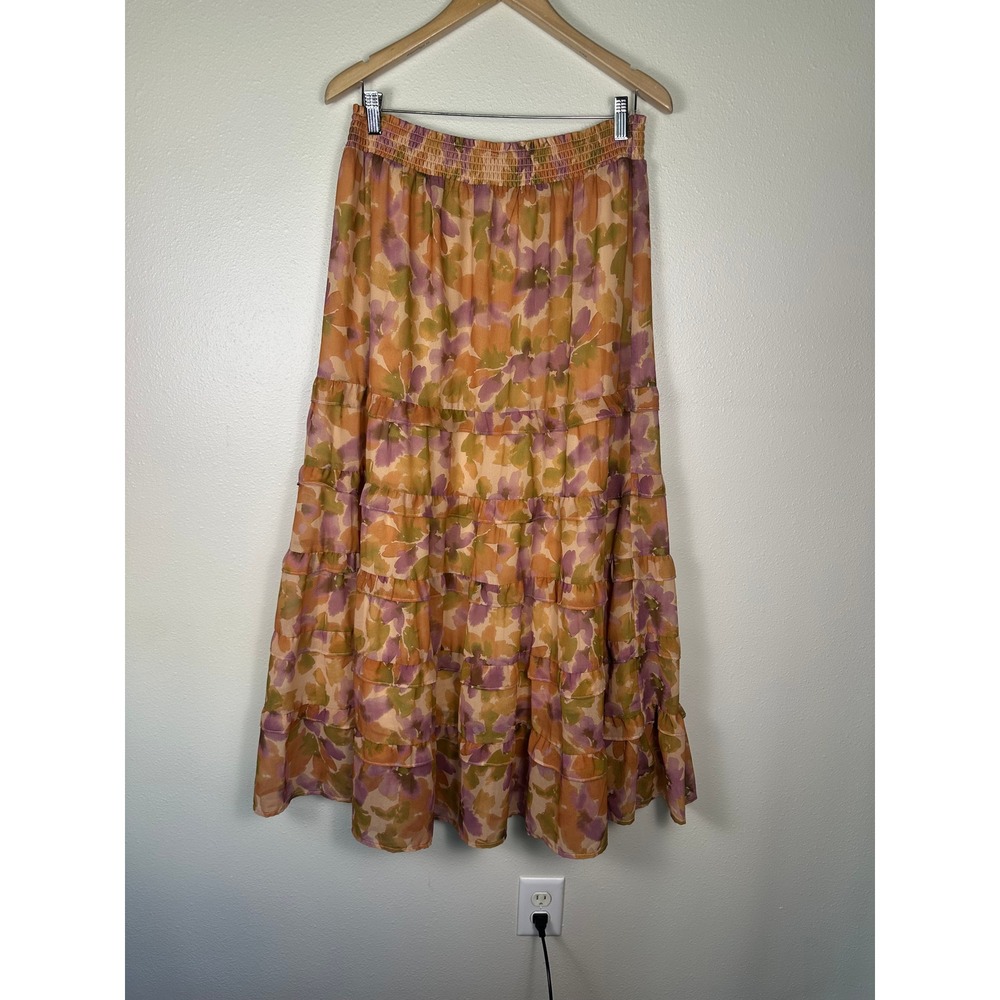 SALTWATER LUXE XL Floral Tiered Boho Whimsy Flowy Smocked Waist Maxi Skirt